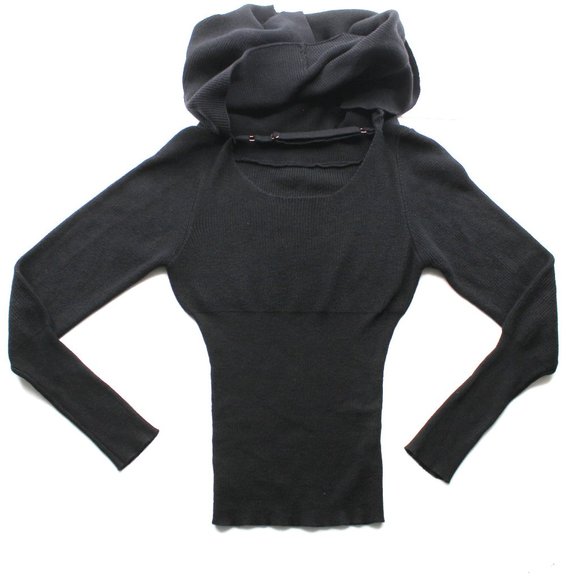 Black Off The Shoulder Sweater Ribbed Knit Adjustable Open Back Long Sleeve SZ S - Picture 7 of 15